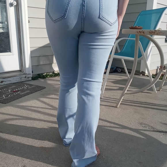 Light Blue Ripped Flare Jeans - Picture 2 of 2